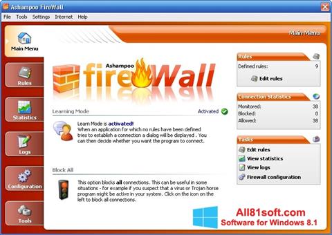 Ekrano kopija Ashampoo Firewall Windows 8.1