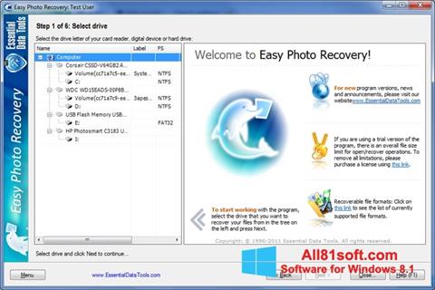 Ekrano kopija Easy Photo Recovery Windows 8.1