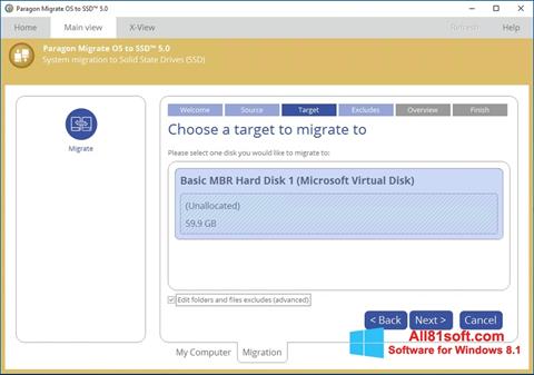 Ekrano kopija Paragon Migrate OS to SSD Windows 8.1