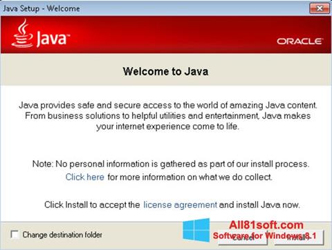 Ekrano kopija Java Runtime Environment Windows 8.1