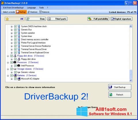 Ekrano kopija Driver Backup Windows 8.1