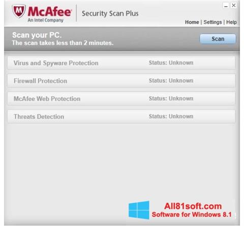 Ekrano kopija McAfee Security Scan Plus Windows 8.1