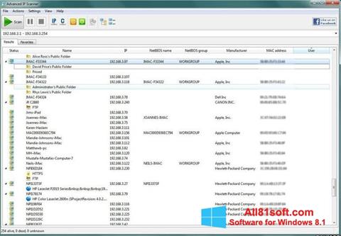Ekrano kopija Advanced IP Scanner Windows 8.1