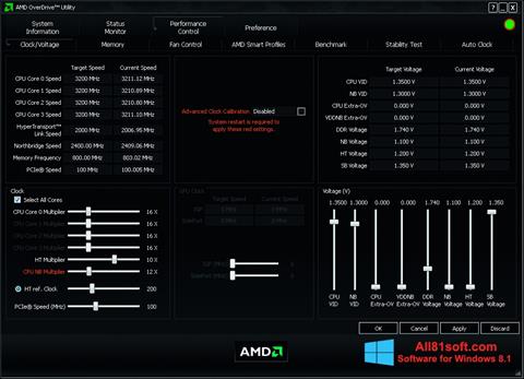Ekrano kopija AMD Overdrive Windows 8.1